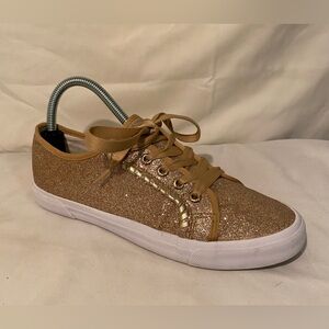 Jack Rogers Carter Gold Glitter Metallic Lace Up‎ Shoes Sneakers Size 7.5